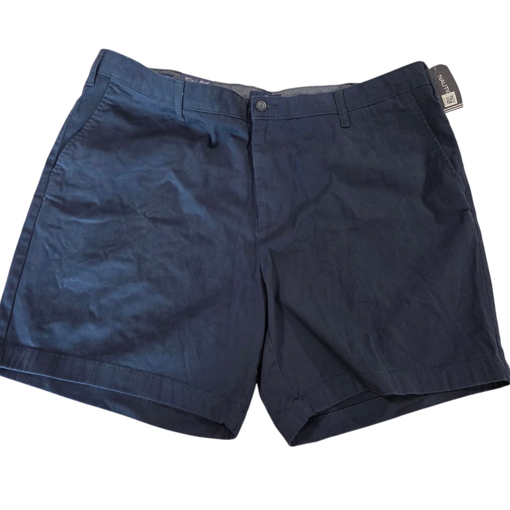 NWT Nautica Chino Shorts Men Navy Blue 42W Anchor Deck Short Classic Fit Stretch